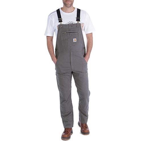 Carhartt Men's Rugged Flex Relaxed Fit Canvas Bib Overalls, Gravel, 34W x 32L US