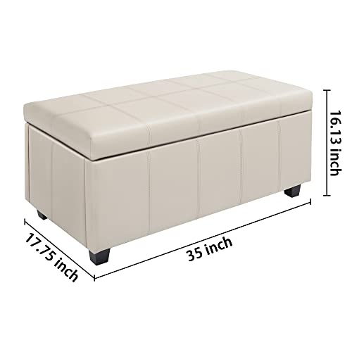 Homestripe 36Inch Damara Lift-Top Storage Ottoman Bench with Faux-Leather Upholstery, Upholstered Foam Padded Rectangular Footstool, Easy Assemble Furniture ,Cream