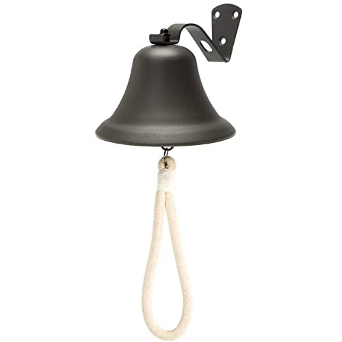 Hanging Bell Dinner Bell Outdoor Bell Bracket Mount Wall Bell Indoor Rope Bell Ship/Boat/Nautical/Door/School/Reception/Home/Church Bell(Black)