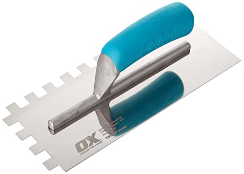 OX Trade Notched Stainless Steel Tiling Trowel - 12mm, Blue/Silver