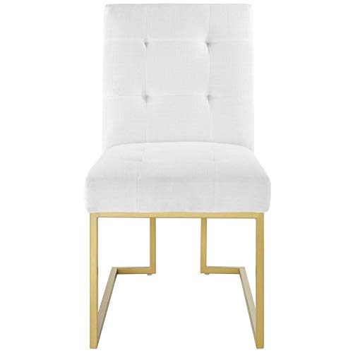 Modway EEI-3743-GLD-WHI Privy Gold Stainless Steel Upholstered Fabric Dining Accent Chair, White