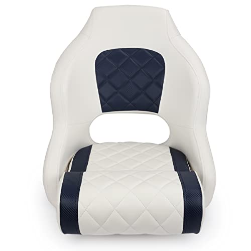 NORTHCAPTAIN M3 Premium Sport Flip Up Boat Seat Captain Bucket Seat with Boat Seat Cover，White/Blue