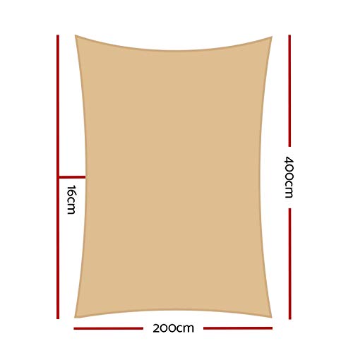 Instahut Shade Sail Rectangle 2 x 4m Sunshade Cloth Shadecloth Sun Block Outdoor Marquee Canopy Shelter Cover for Beach Pool Patio Backyard Lawn Garden Carport Fence Greenhouse, Beige 95% UV Blockage