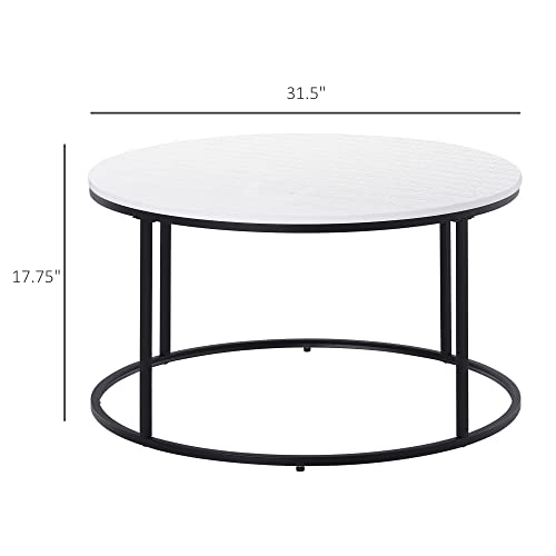 HOMCOM Round Coffee Table, 32 in Modern Center Table with Black Metal Frame, Coffee Tables for Living Room, White