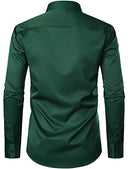 ZEROYAA Men's Urban Stylish Casual Business Slim Fit Long Sleeve Button Up Dress Shirt with Pocket, Dark Green, Small