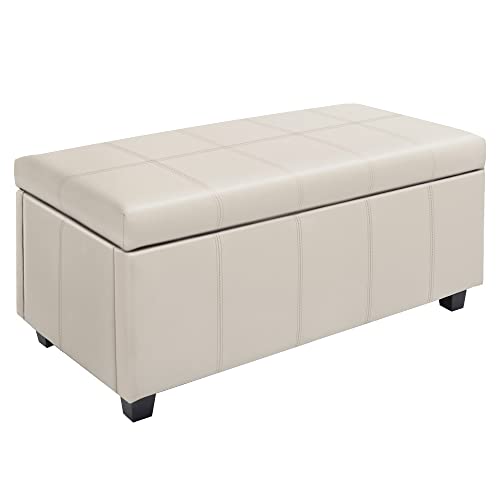 Homestripe 36Inch Damara Lift-Top Storage Ottoman Bench with Faux-Leather Upholstery, Upholstered Foam Padded Rectangular Footstool, Easy Assemble Furniture ,Cream