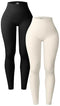 OQQ Women's 2 Piece Yoga Leggings Ribbed Seamless Workout High Waist Athletic Pants, Black Beige, Large