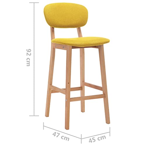 vidaXL Set of 2 Scandinavian Modern Style Bar Stools - Mustard Yellow Fabric Upholstery with Strong Black Engineered Wood Frame