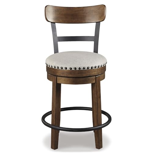 Ashley Furniture Signature Design - Valebeck Upholstered Swivel Barstool - Casual Style - Light Brown