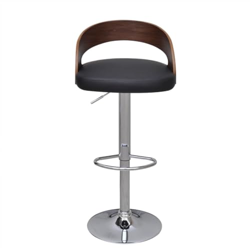 vidaXL Set of 2 Bent Wood Bar Stools - Resistant Faux Leather Upholstery - Height Adjustable - Rotatable - Dark Brown & Black