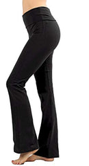 Zenana Women's Plus Size Stretch Cotton Fold Over Waist Flare Leg Yoga Pants, Black, XL Plus