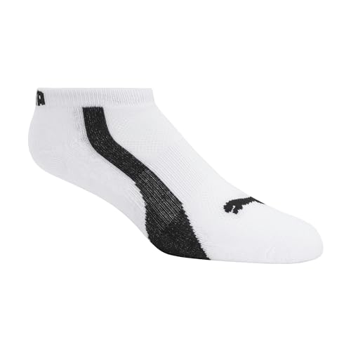 Puma Women's 1/2 Terry Low Cut Athletic Running Sock 6-Pack, White Traditional, 9-11