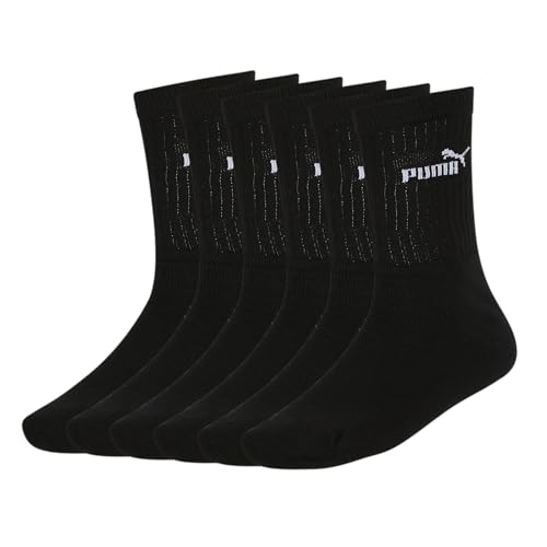 PUMA Unisex Crew Sport Socks 6P, Black, US 10-12