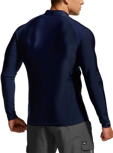 TSLA Men's Long Sleeve Zip Rash Guard, UPF50+ UV/Sun Protection Quick Dry Swim Shirts MSZ01-NVY Large