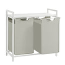 VASAGLE Laundry Basket, 2-Compartment Laundry Hamper, Pull-Out and Removable Laundry Bags, Laundry Sorter, Shelf, Metal Frame, 2 x 46L, 73 x 33 x 72 cm, White BLH201W01