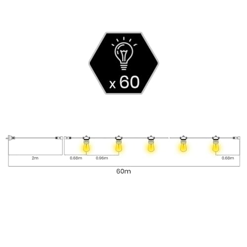 Groverdi 196FT 60 Bulbs LED Outdoor String Lights, Shatterproof Patio String Lights Waterproof Commercial Backyard Hanging Decorative Lights for Bistro Gazebo Balcony Porch Wedding Party, Warm White