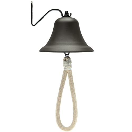 Hanging Bell Dinner Bell Outdoor Bell Bracket Mount Wall Bell Indoor Rope Bell Ship/Boat/Nautical/Door/School/Reception/Home/Church Bell(Black)