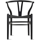 2xhome - Wishbone Solid Wood Armchair with Arms Open Y Back Farmhouse Dining Office Chair with Woven Black Seat (Black)