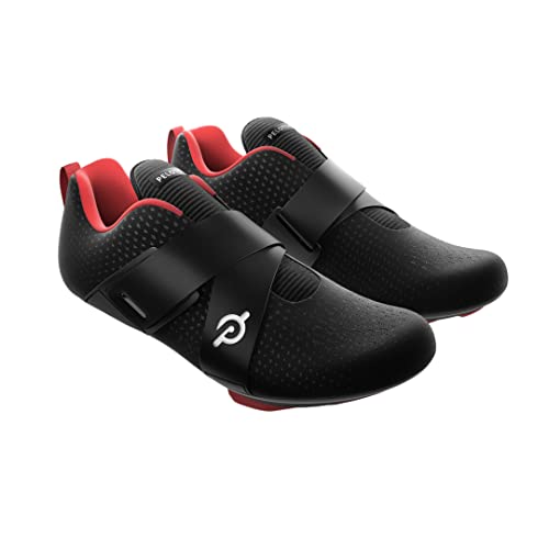 Peloton Altos Cycling Shoes for Bike and Bike+ with Single Hook and Loop Strap and Delta-Compatible Bike Cleats Black, Red