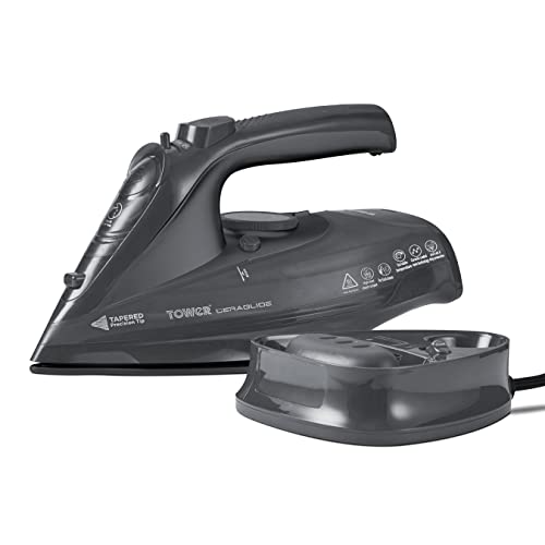 Tower T22008G CeraGlide Cordless Steam Iron with Ceramic Soleplate and Variable Steam Function, Grey