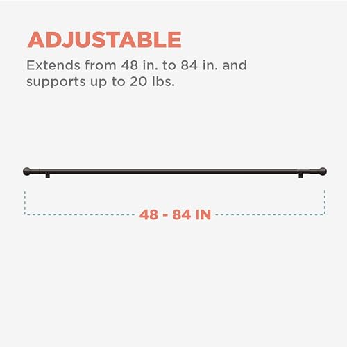 Zenna Home Window Curtain Rod, Easy Install Twist and Shout Telescoping Tension Rod, Adjustable 48" to 84", No Tools Needed, with Decorative Round Finials, Oil Rubbed Bronze