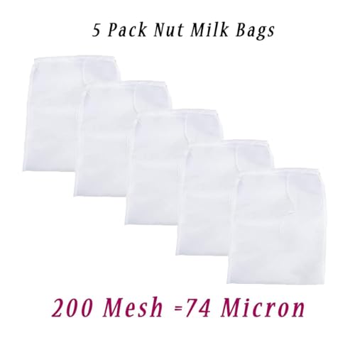 5 Pieces Nut Milk Bag, BetterJonny 9" x 12" Reusable Fine Mesh Nylon Filter Strainer All Purpose Food Strainer for Almond, Soy Milk, Nut, Cashew, Walnut Milk, Juice and Cold Brew Coffee