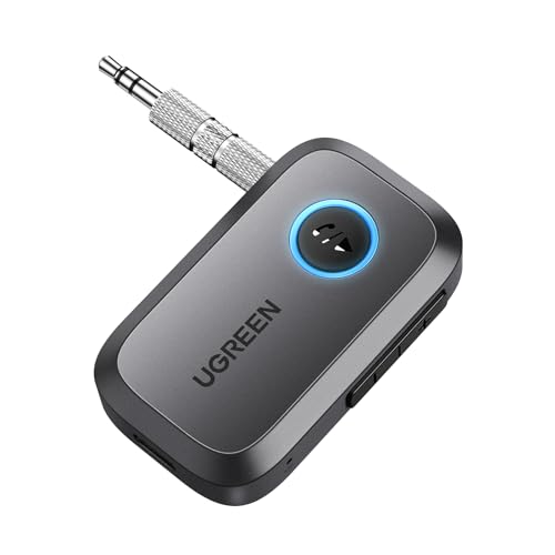 UGREEN Bluetooth Receiver 5.3 Aux to Bluetooth Adapter for Car 3.5mm Jack to Bluetooth Converter Built-in Mic 15H Playtime Handsfree Call Dual Device Connection for Car Home Stereo Speaker Amplifier