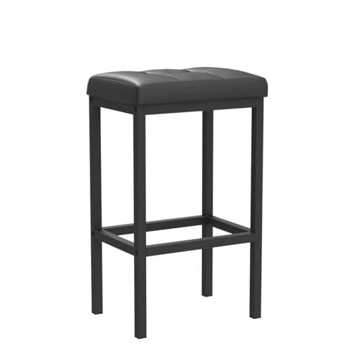 VASAGLE Bar Stools, Set of 2 PU Upholstered Breakfast Stool, 15.7 x 11.8 x 24.4 Inches, Backless, Simple Assembly, Industrial, Dining Room Kitchen Counter Bar, Black Seat and Black Frame ULBC068B81