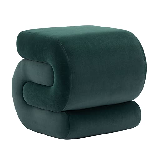 KIVENJAJA Velvet Vanity Stool, Modern S-Shaped Pouf Ottoman Footrest Makeup Chair Foot Stool Under Desk, Decorative Floor Seat for Makeup Room, Bedroom, Living Room (Dark Green)