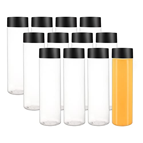 zmybcpack 12 Pack 13.6 OZ (400 ml) Clear PET Plastic Juice Bottles With Black Lids- Plastic Smoothie Bottles Ideal For Juice, Milk and Other Beverage