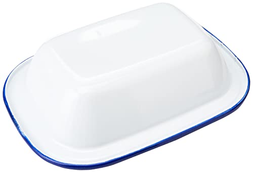 Zenker Enamel Large Pie Dish, Vintage Design, Suitable for Oven and Stove, Dishwasher Safe, Tray, Tin, Dimensions, 26x19.5x6cm, Colour, White, Blue, 687541