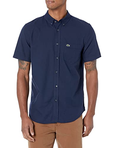Lacoste Men's Regular Fit Cotton Shirt, Marine/Marine, Small