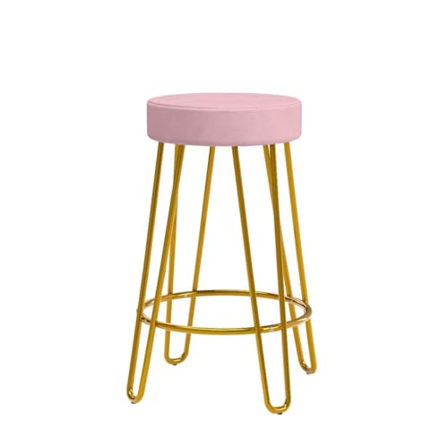 Yaheetech Round Kitchen Counter Stool Home Bar Height Stools with Golden Hairpin Legs Upholstered Velvet Seat for Kitchen/Dining Room Set of 2, Pink