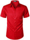 ZEROYAA Men's Casual Urban Stylish Slim Fit Short Sleeve Button Up Dress Shirt with Pocket, Red, 3X-Large