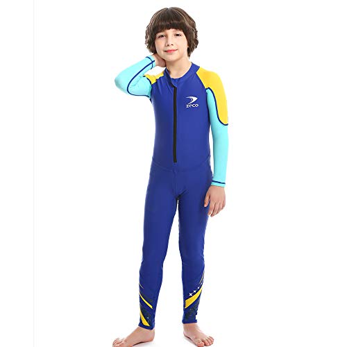 ZCCO Kids Wetsuit,2.5mm Neoprene Thermal Swimsuit, Youth Boy's and Girl's One Piece Wet Suits Warmth Long Sleeve Swimsuit for Diving,Swimming,Surfing etc Water Sports (Bright Blue, S)