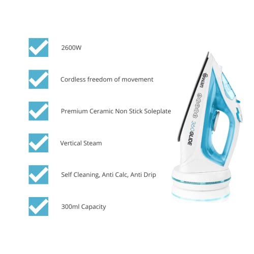 Swan SI16410N 2-in-1 Cord or Cordless Steam Press Iron, Non-Stick Ceramic Soleplate, 2800W, Blue