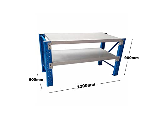 1.2M x 0.6m x 0.9m Heavy Duty Metal Warehouse Garage Workbench System 400KG Workstation (Blue & White)