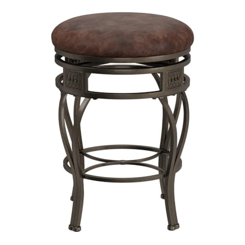 (Counter) - Hillsdale Montello 70cm Backless Swivel Counter Stool, Old Steel Finish with Brown Faux-Leather