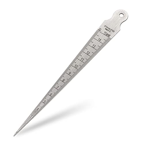 Bestgle Taper Gauge, 1-15mm Stainless Steel Tapered Gauge Depth Welding Test Spark Plug Gap Ruler Hole Depth Inspection Tool Inch & Metric Tapering Measurement