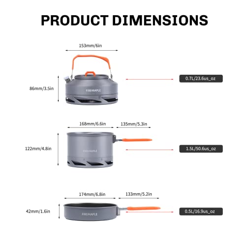 Fire-Maple Feast Heat Exchanger Set | Compact Camping Cookware Kit | Nested Design | Contain with a Pot, Kettle and Non-Stick Frypan | Ideal for Fishing, Picnic and Camp use