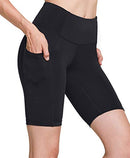 TSLA Women's High Waisted Bike Shorts, Workout Running Yoga Shorts with Side Pocket, Athletic Stretch Exercise Shorts FGS18-BLK_Small