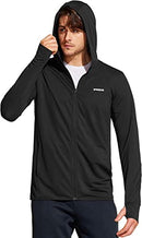 TSLA Men's UPF 50+ Long Sleeve Sun Protection Hoodie, Zip Front Performance UV/SPF Shirt, Lightweight Running Fishing Shirts MSZ21-BLK XX-Large Black