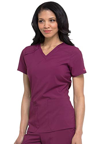 Dickies EDS Essentials Scrubs, V-Neck Womens Tops with Four-Way Stretch and Moisture Wicking DK615, Wine, Small