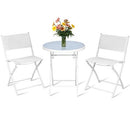 Costway Bistro Table Set, 3 Piece Patio Bistro Set, Outdoor Folding Table and Chairs, Foldable Patio Dining Set, Porch Furniture Set Garden Backyard Metal Frame No Assembly (White)