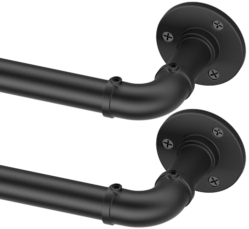 Black Curtain Rods for Windows 66 to 120, Outdoor Blackout Curtain Rod Set of 2, Wrap Around Industrial Heavy Duty Curtain Rods 2 Pack, 1 Inch Drapery Rods, Rustic Pipe Curtain Rod 72-144 Inch