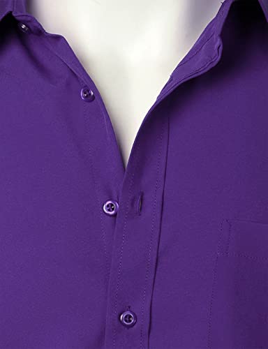 ZEROYAA Men's Regular Fit Dress Shirt Solid Wrinkle-Free Long Sleeve Casual Business Button Up Shirts with Pocket, Purple, X-Large