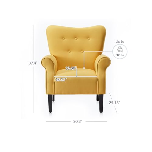 BELLEZE Modern Accent Chair for Living Room, High Back Armchair with Wooden Legs, Upholstered Wingback Chair Padded Armrest Single Sofa Club Chair for Living Room, Bedroom - Allston (Citrine Yellow)