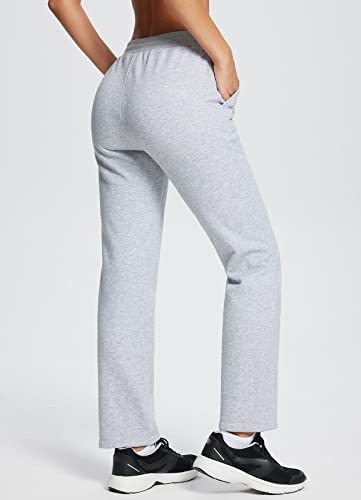 BALEAF Track Pants Women Fleece Lined Tracksuit Pants Thermal Straight Leg Cotton Sweatpants Pockets Light Grey M