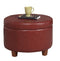 HomePop Round Leatherette Storage Ottoman with Lid, Cinnamon Red Large