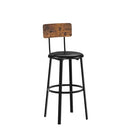 VASAGLE Bar Stools, Set of 2 PU Upholstered Breakfast Stools, 29.7 Inches Barstools with Back and Footrest, Simple Assembly, for Dining Room Kitchen Counter Bar, Rustic Brown and Black ULBC069B81